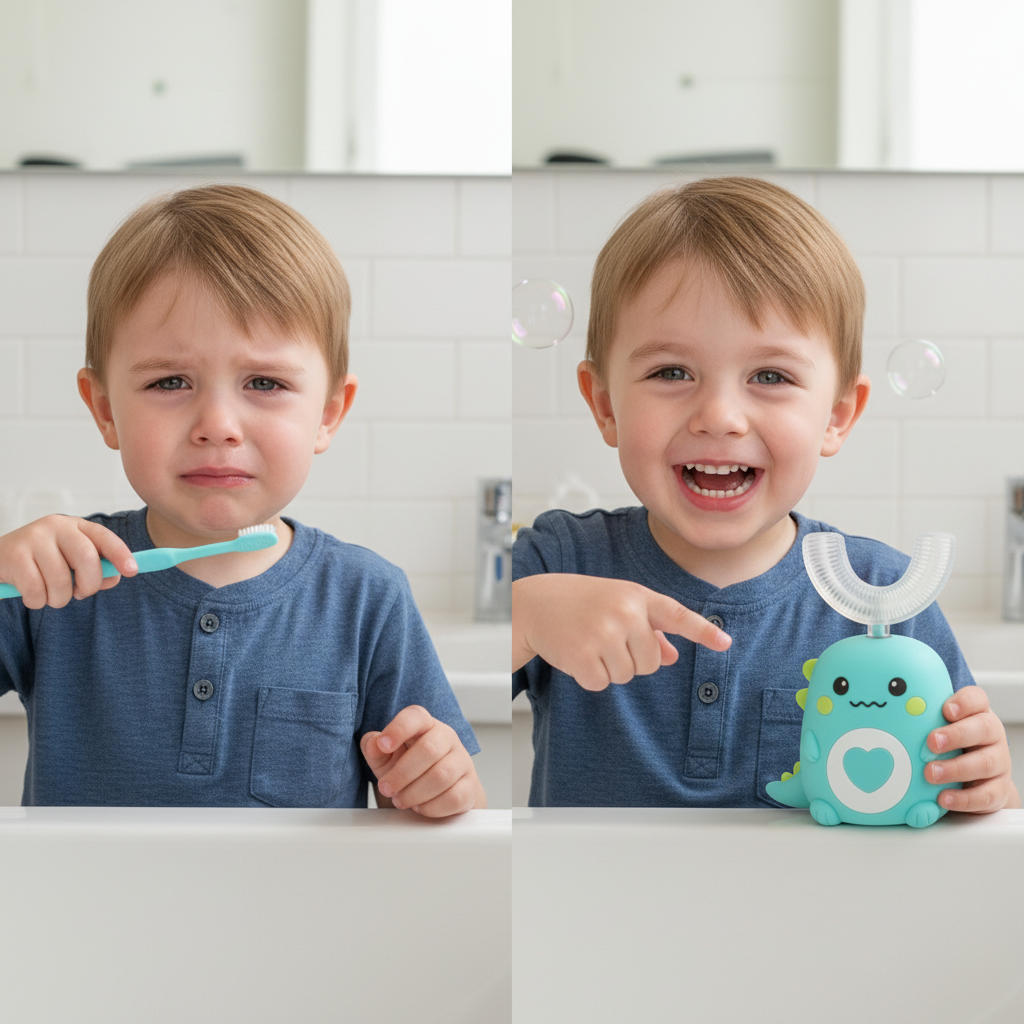 Montage avant/après avec la brosse Smile360™